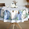 thumbnail image 3 of Fall Thanksgiving Plaid Blue Pumpkin Flower Tablecloth for Autumn Harvest ，Round 60x60 Inch, 3 of 7