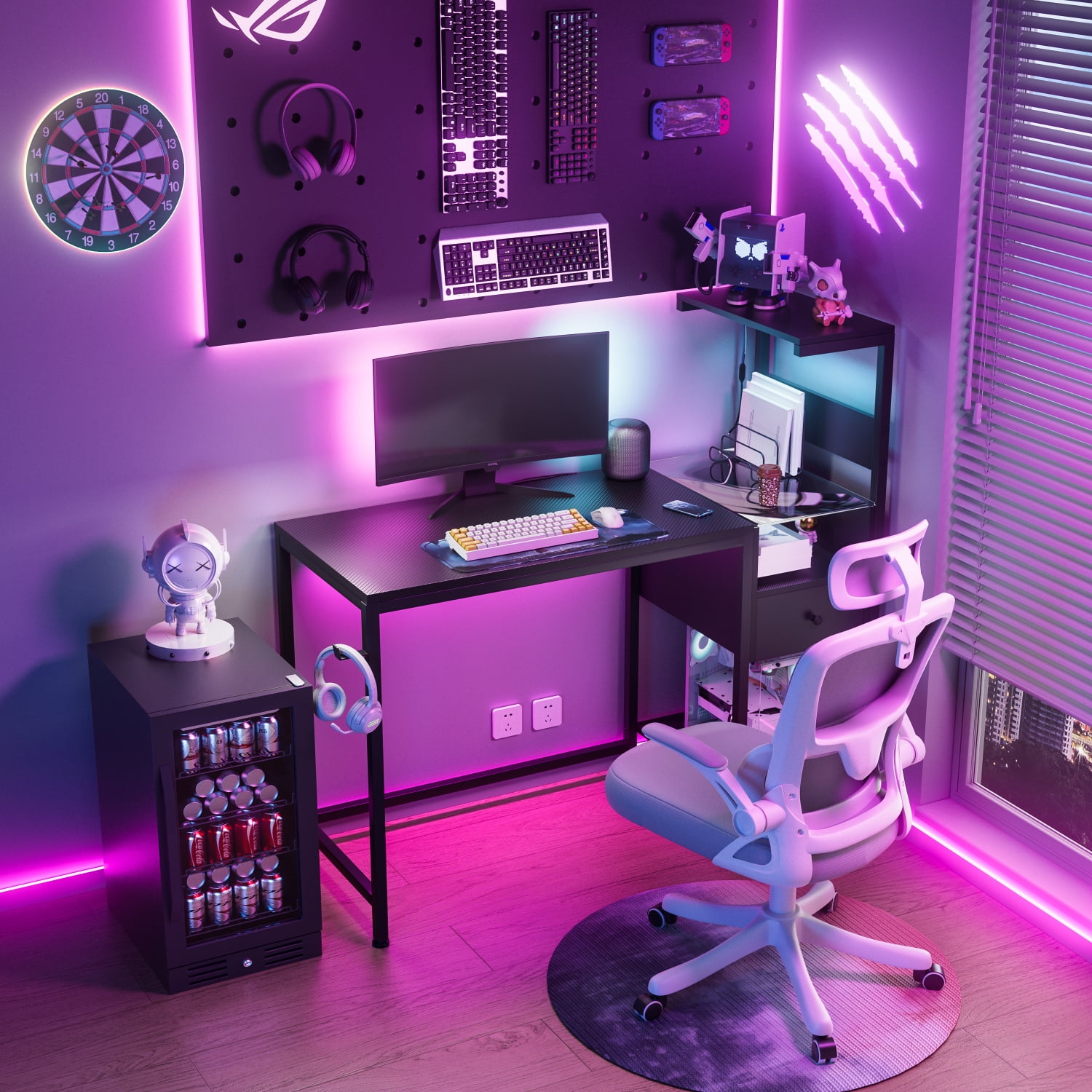 Computer Desk With Power Outlet & Storage Shelves, Study Writing Table With USB Ports Charging Station, PC Desk Workstation For Home Office, Black