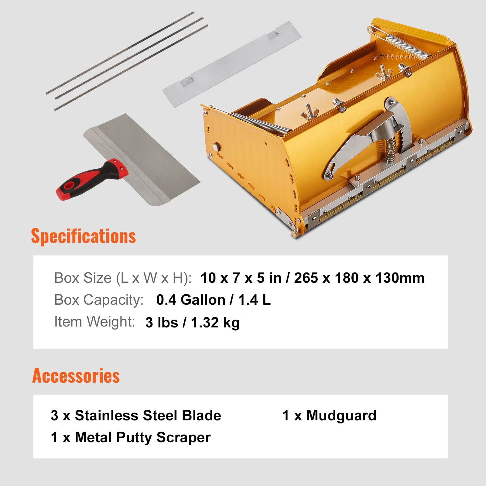 Drywall Flat Box 10 Inch with 2 Bonus Blades Aluminum Mud Box for Wallboard Sheetrock
