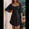 thumbnail image 4 of Vestidos de Verano para Mujer, Cuello Cuadrado, Espalda Anudada, Mangas Farol, Volantes, Vestido Informal de Corte A Negro S, 4 of 10