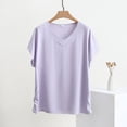 thumbnail image 2 of TEAJOPSUU Women's Pajama Top Comfy V-Neck Batwing Sleeve Loungewear Top Loose Fit Casual Sleepwear Blouse 3X-5X Purple, 2 of 5