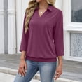 thumbnail image 5 of Womens Collared V-Neck 3/4 Sleeve Loose Fit Polo Shirts Summer Business Casual Tops, 5 of 6