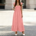 thumbnail image 2 of Kvture Maxi Dresses for Women Loose V Neck Ruffle Cap Sleeve Casual Beach Vacation Dress Pleated A Line Solid Sundresses Pink S, 2 of 6