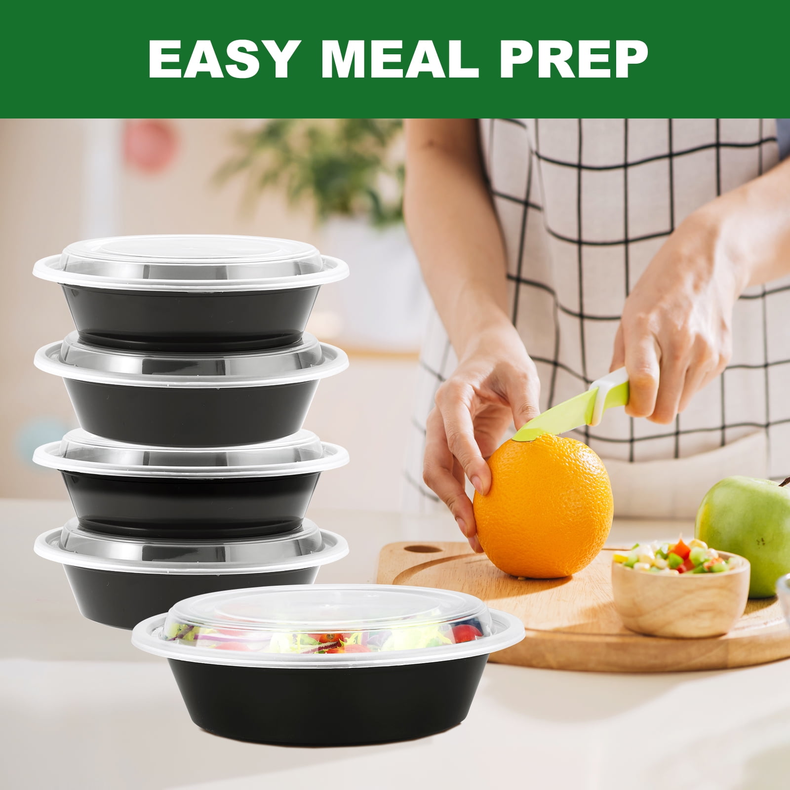 BagDream 24oz Round Meal Prep Bowl 60 Pack Plastic Food Storage Containers with Lids Disposable for Soup and Salad