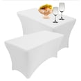 thumbnail image 3 of Keylever 4FT Fitted Spandex Tablecloth, Elastic Rectangular Table Cover for Party Birthday Banquet Wedding, White, 2 Pack, 3 of 8