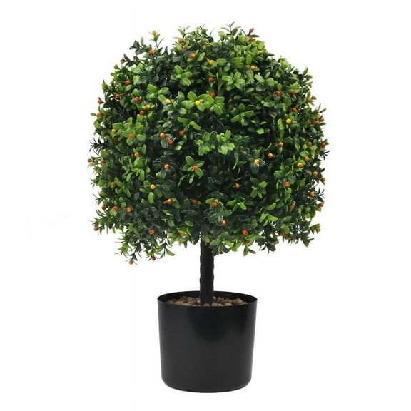 2024 New 20" Artificial Topiary Trees Set of 2, Fake Topiary Boxwood Ball Tree with Fruits, Faux Shrubs Plants Green Decor Indoor Porch,Garden