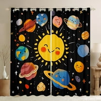 Manfei Cute Cartoon Planet Black Out Curtains,Kawaii Sun Curtains Pack of 2 (42x63 Each),Colorful Universe Galaxy Bedroom Curtains For Boys Teens,Super Cozy Room Decor
