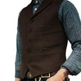 thumbnail image 3 of Huresd Men V-Neck Vest with Pockets Sleeveless Office Male Dressy Vintage Waistcoat Coffee 3XL, 3 of 4