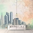 thumbnail image 2 of Idea4wall 4pcs City Illustration Peel and Stick Wallpaper Removable Wall Murals Large Wall Stickers for Home Decoration, 66"x24", 2 of 4