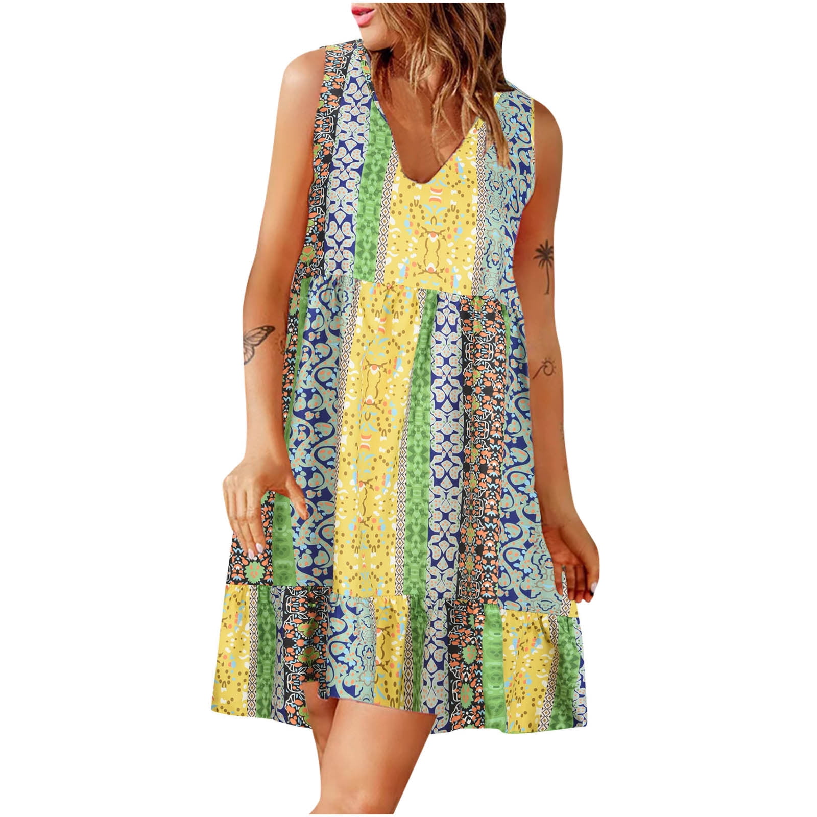 TIANEK Women 2023 Mother's Day Midi Summer Indian Skims Dupes Dress V