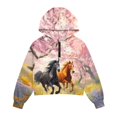 thumbnail image 4 of Xoenoiee Horse Cherry Blossom Print Girls' Sweatshirts Half Zip Up Pullover Crop Tops for Girls Long Sleeve Hoodie Sweater Cropped Sweatshirt, 5-6 Years, 4 of 7