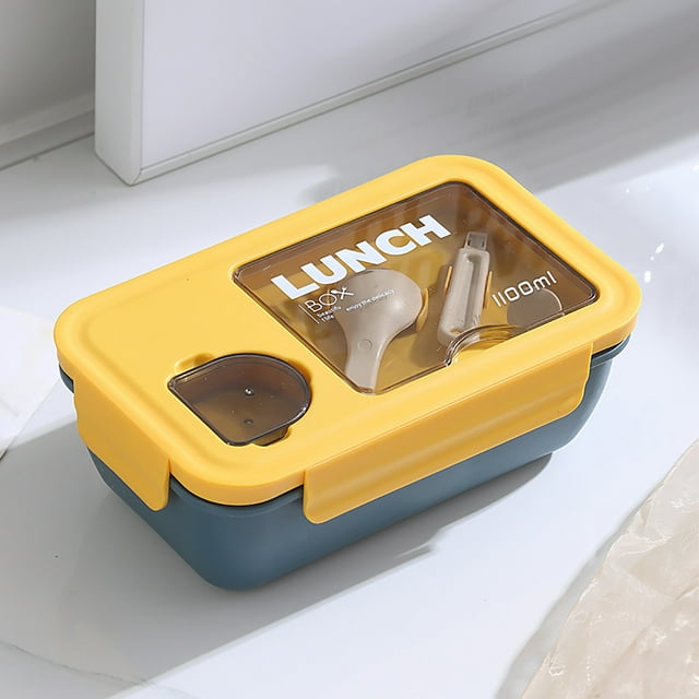 Dvkptbk bento box Plastic Lunch Box Fresh-keeping Box Microwave Oven Heating Sealed Thermal Insulation Bento Box Lunch Box with Tableware 1100ML
