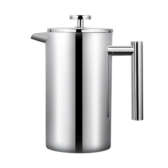Small French Press Coffee Maker 600ml, Double-Wall Insulated French Press Coffee Press Stainless Steel for travel camping, handle Silver