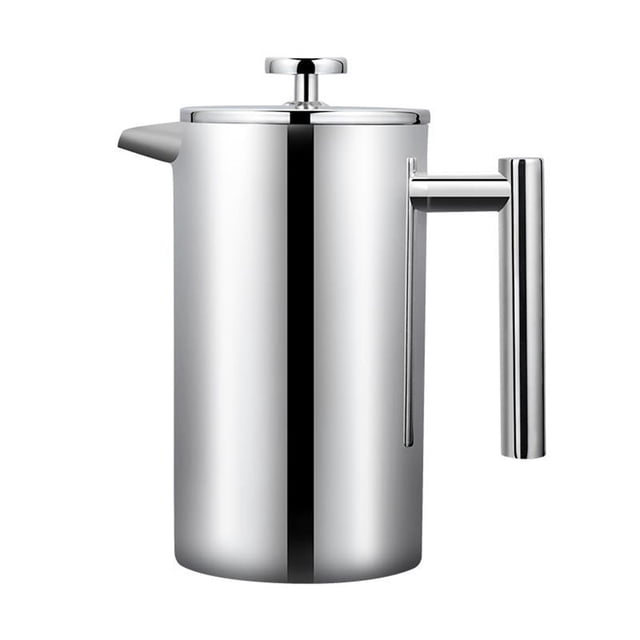 Small French Press Coffee Maker 600ml, Double-Wall Insulated French Press Coffee Press Stainless Steel for travel camping, handle Silver