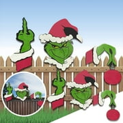 Gasue Grinch Christmas Decorations for Tree, Christmas Ornament Fence Decoration Winter Yard Wall Sign Gift Christmas Gifts, Green