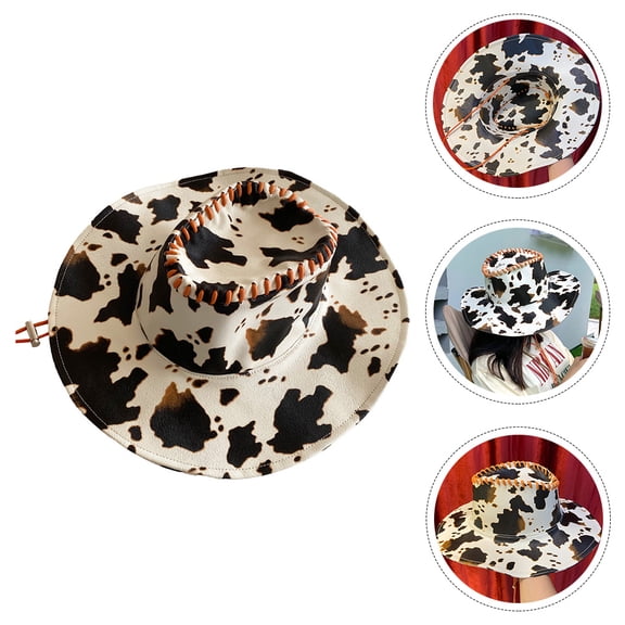 MUSEYA 1Pc Cow Hat Costume Accessories PU Wide Brim Protection for Women Beach