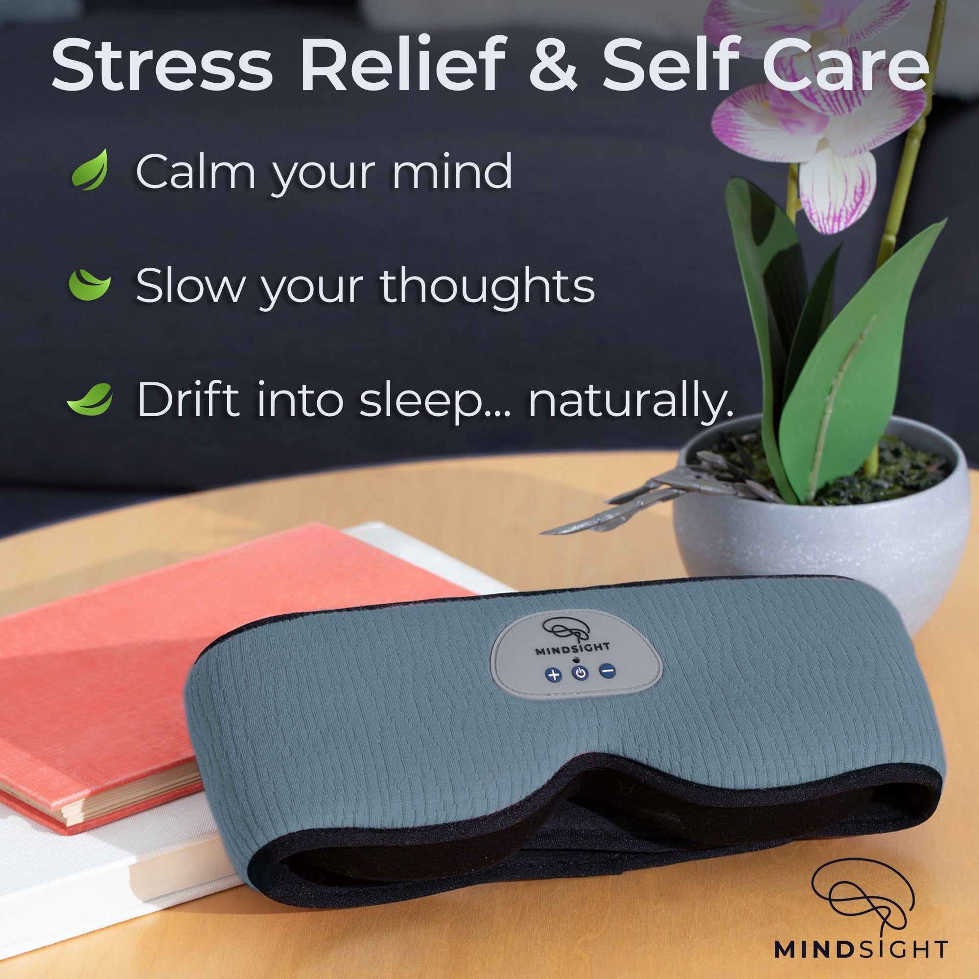Mindsight DriftBand Sleep Mask with Bluetooth Headphones, Blackout Eye Mask with Memory Foam, Adjustable Ultra Thin Speakers, Rechargeable for Sleep and Travel