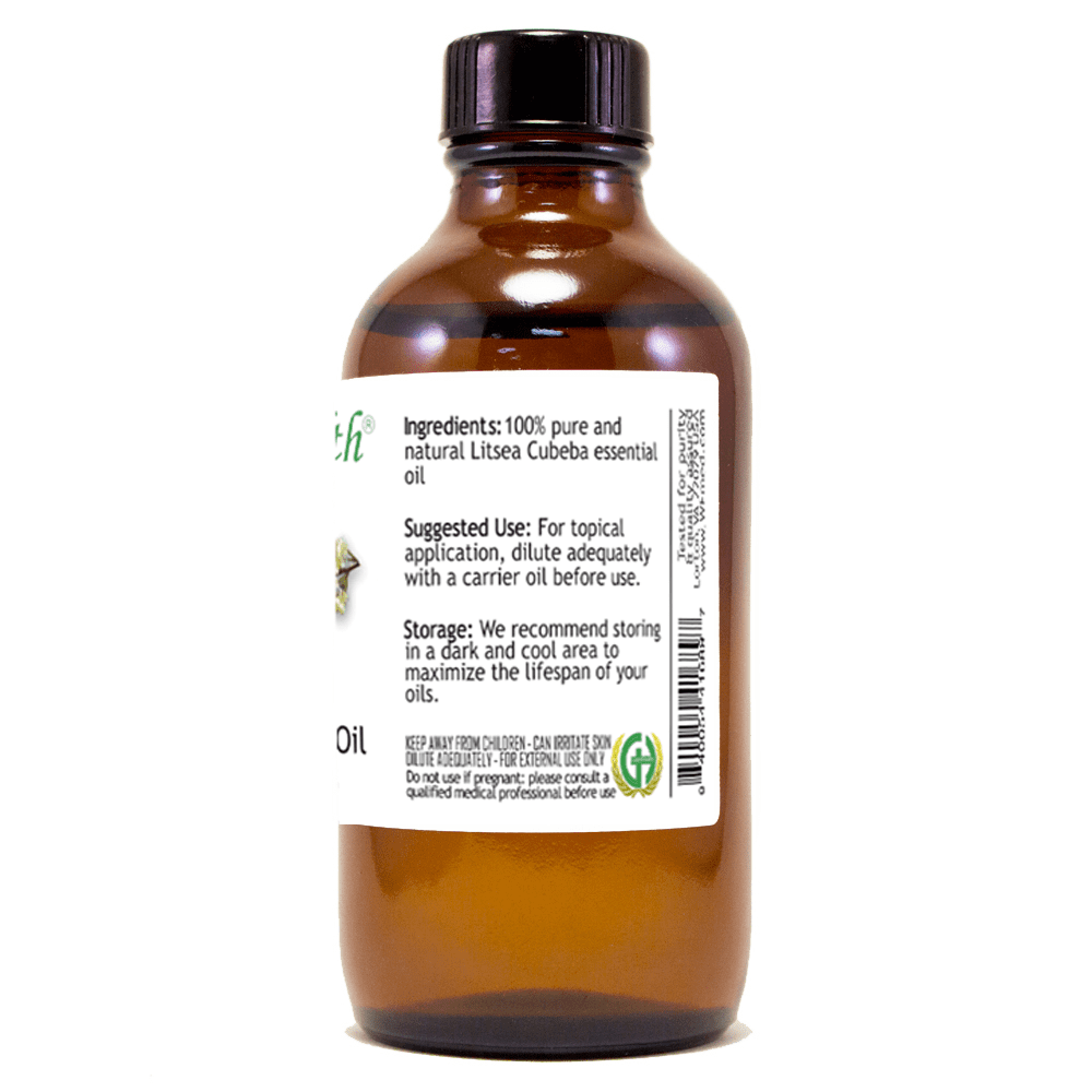 Litsea Cubeba Essential Oil – 4 fl oz | 100% Pure & Natural Oil | Amber Glass Bottle with Cap | for DIY Room Mists, Scent Blends, Candle Crafting & Soap Formulation