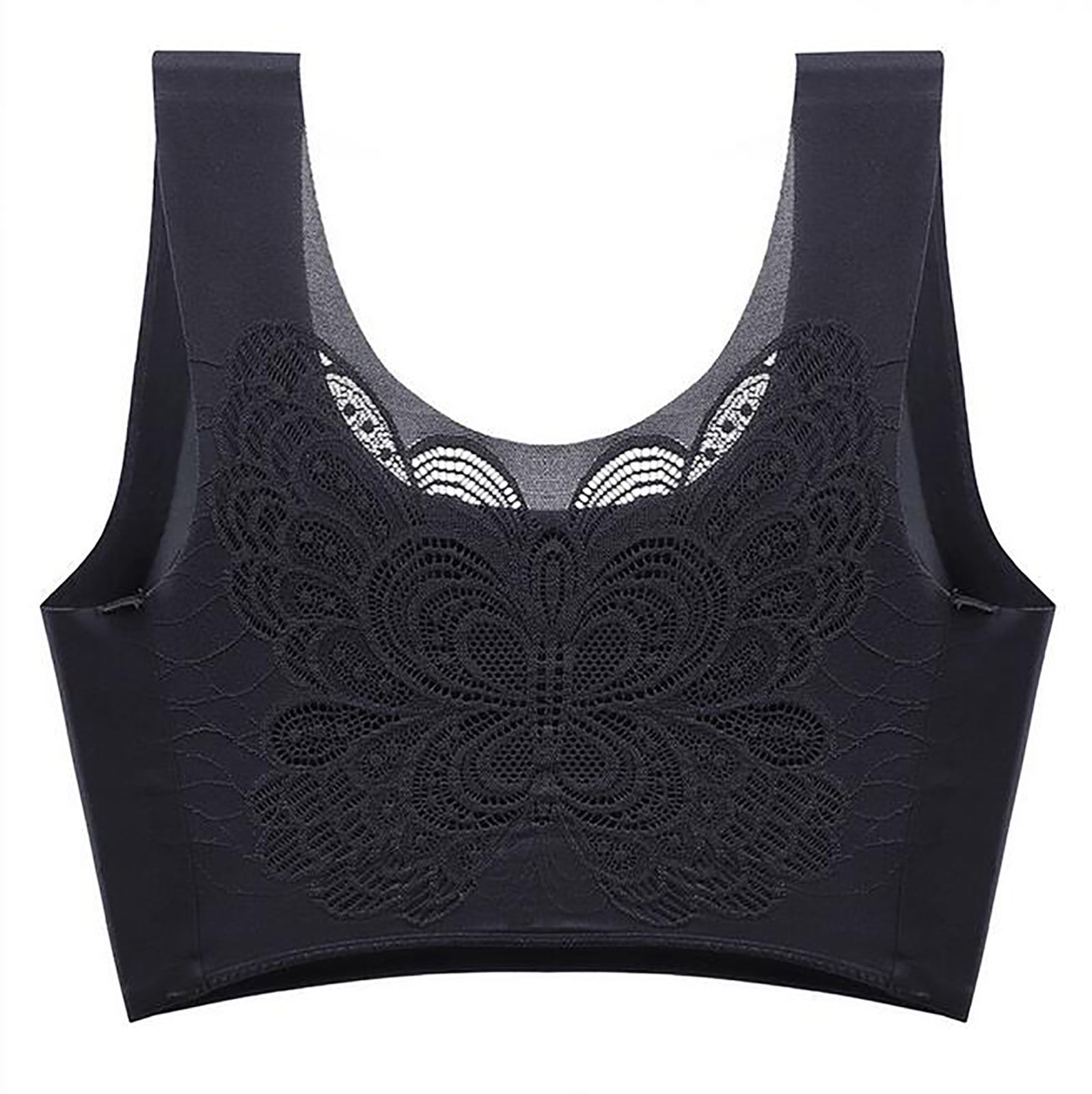 Knosfe Workout Sports Bras for Women Butterfly Seamless Workout Lace Tshirt  Bras for Women Black M