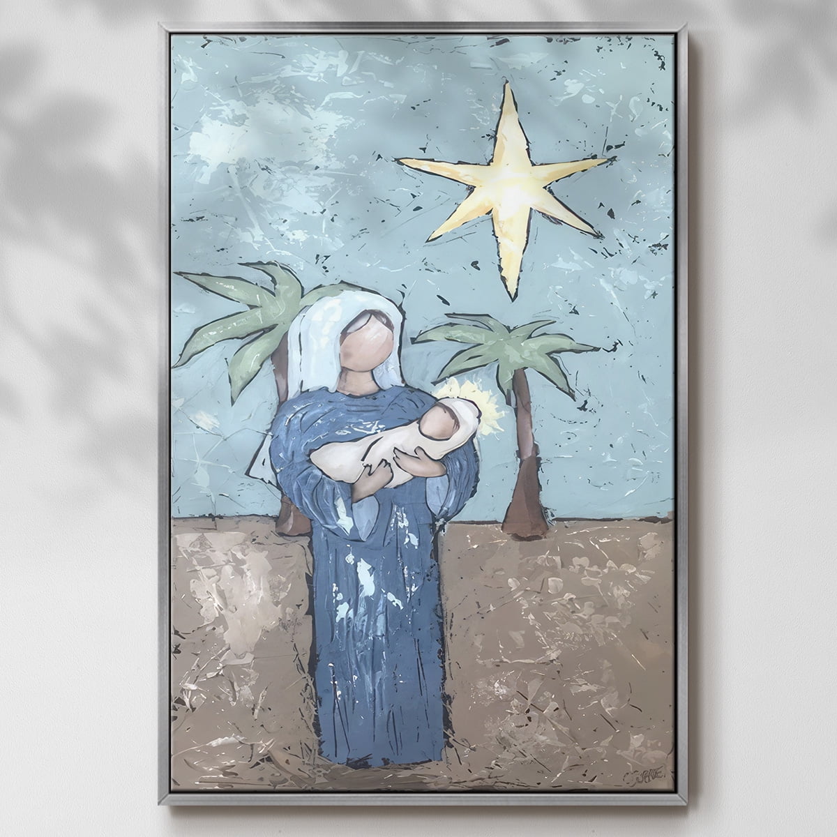 A Silent Night II - Framed Gallery Wrapped Holiday Canvas - 27 x 41 - Silver Frame