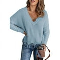 thumbnail image 1 of Mode des Femmes de Couleur Bloc Pull Manches Longues Creux Pompons en Détresse Pull, 1 of 4