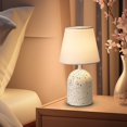 thumbnail image 1 of SHIBA-Bedside Table Lamp with White Fabric Lampshade, 3 Color Temperatures and 10-Level Dimming, LED Desk Lamp with Terrazzo-Patterned White Aluminum Base, Gift for Decoration and Lighting, 1 of 4