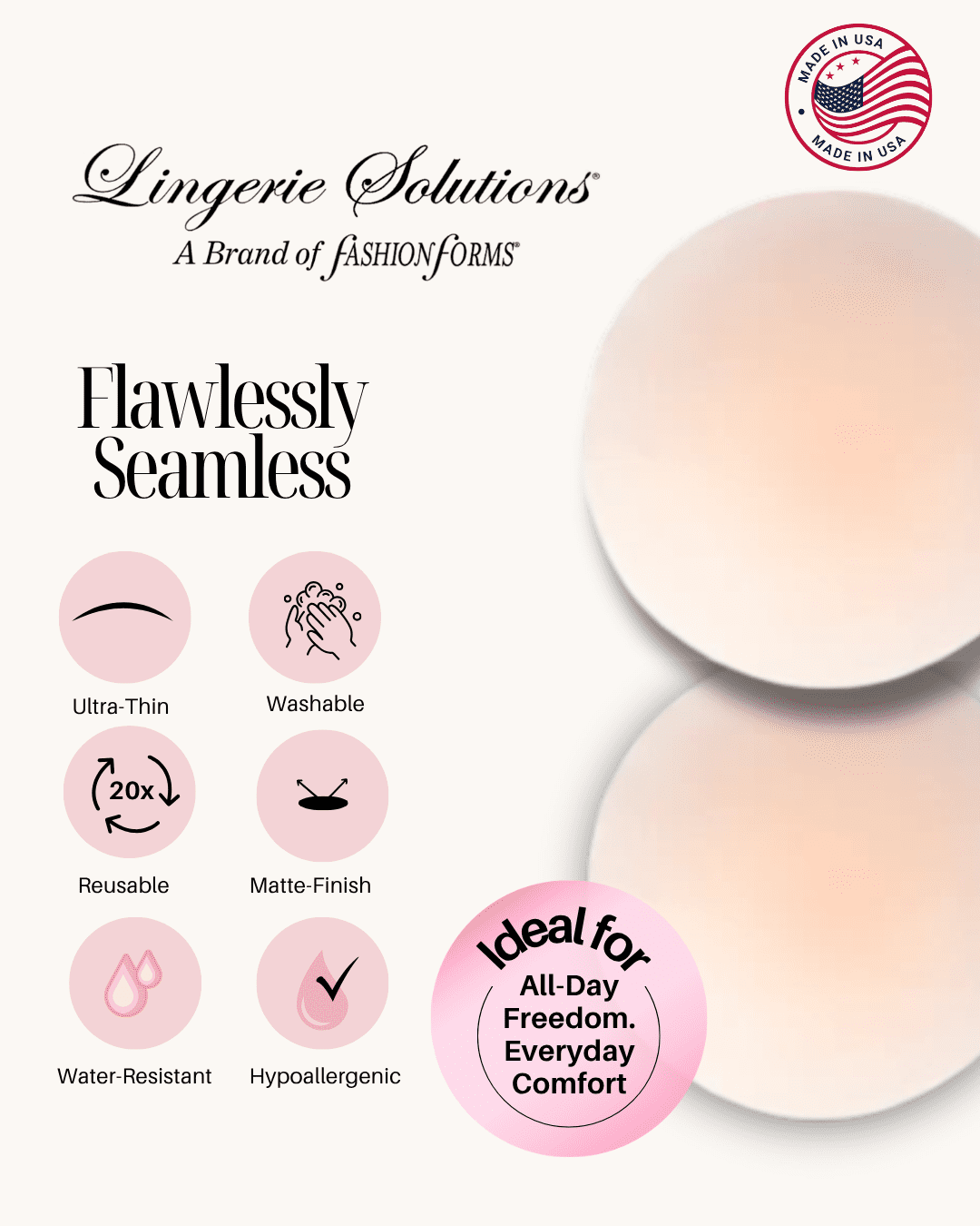 Fashion Forms Women's Reusable Non-Adhesive Concealers Nude Nipple Covers