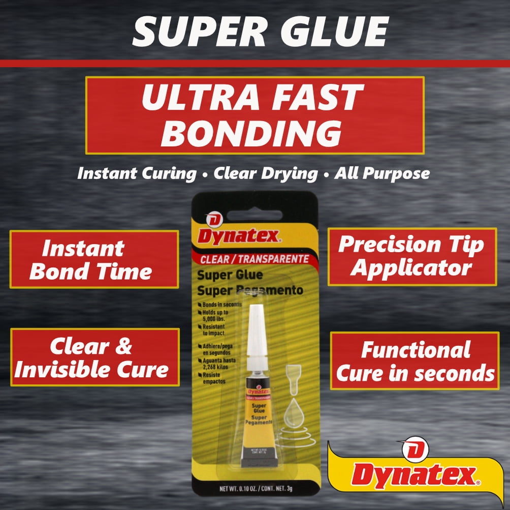 Dynatex .10 oz Super Glue Instant Adhesive - Bonds Glass Metal Plastic Rubber, 5000 PSI Strength, Clear Bond, Up to 175°F, Stronger Than Standard (12-Pack)