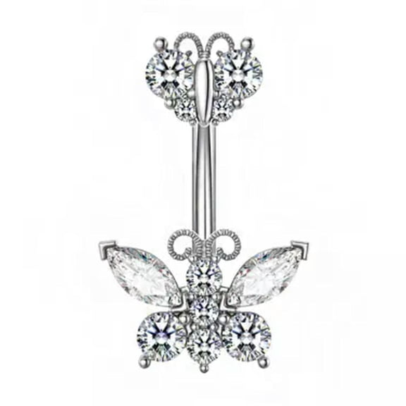 HOOUN Butterfly Belly Button Ring Pierced Navel Ring CZ Paved Fashion Piercing Jewelry-1