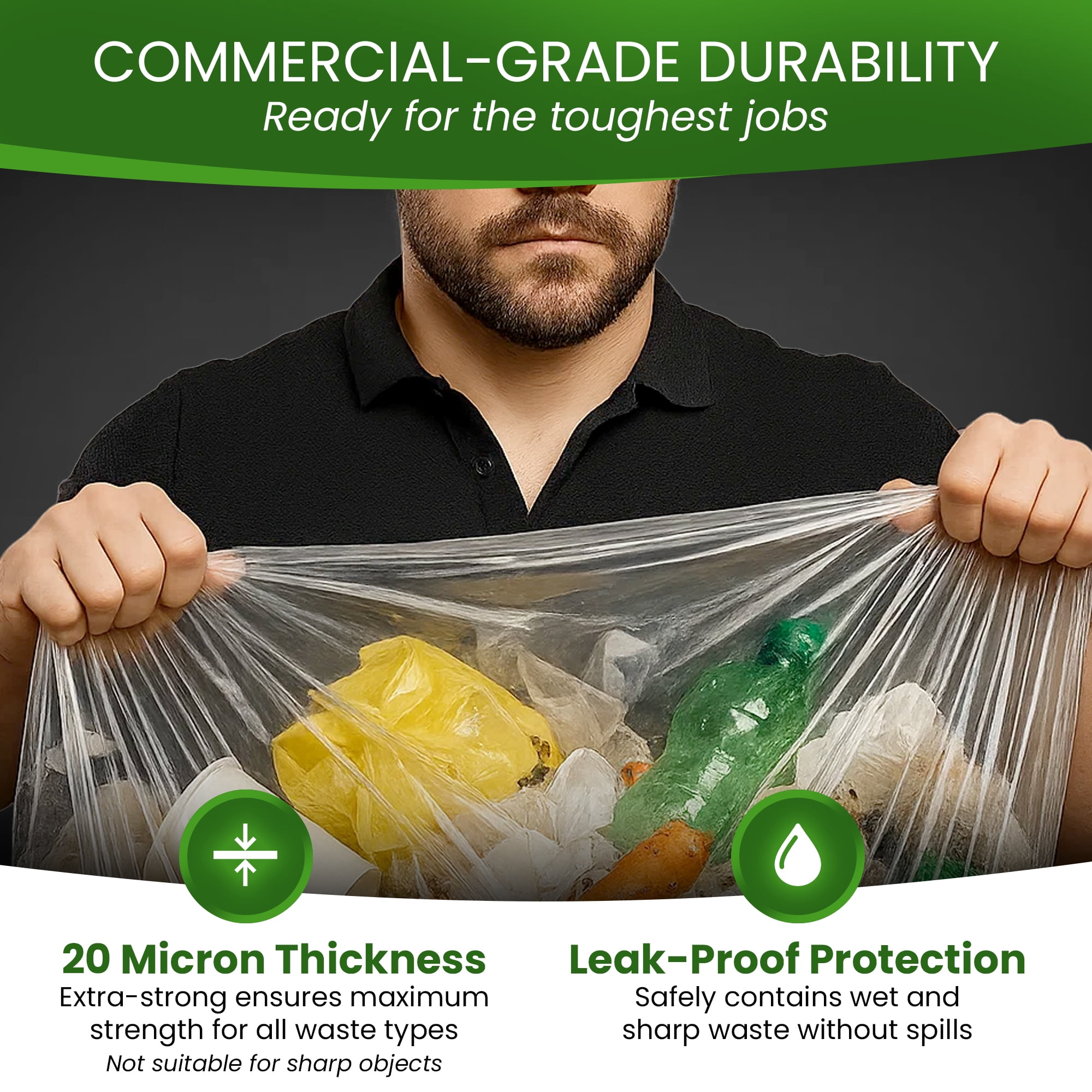 Betta 55-60 Gallon Clear High-Density Trash Bags, 150 Count Box, (38x60-inch) Commercial Medium-Duty Garbage Can Liners