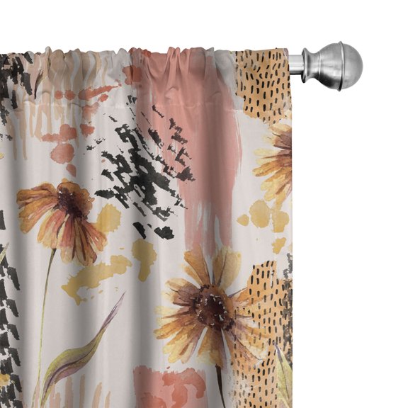 Ambesonne Floral Curtains, Flowers Brush Strokes Grunge, Pair of 28"x84", Coral Pale Camel and Blush
