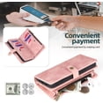 thumbnail image 6 of Compatible with iPhone 14 Pro Max Wallet Case,2 in 1 Detachable Magnetic Wallet Case with Card Holder,Zipper,Pocket Flip Cover with Wrist Strap,Card Slots for iPhone 14 Pro Max Rosegold, 6 of 14