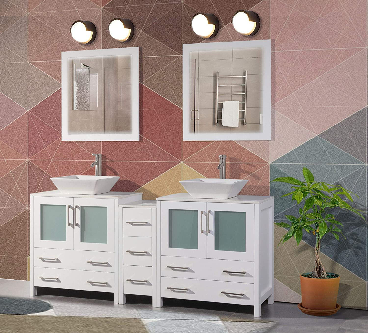 Vanity Art 72 Inches Double Sink, 72 Inch Double Sink Bathroom Vanity With Quartz Top
