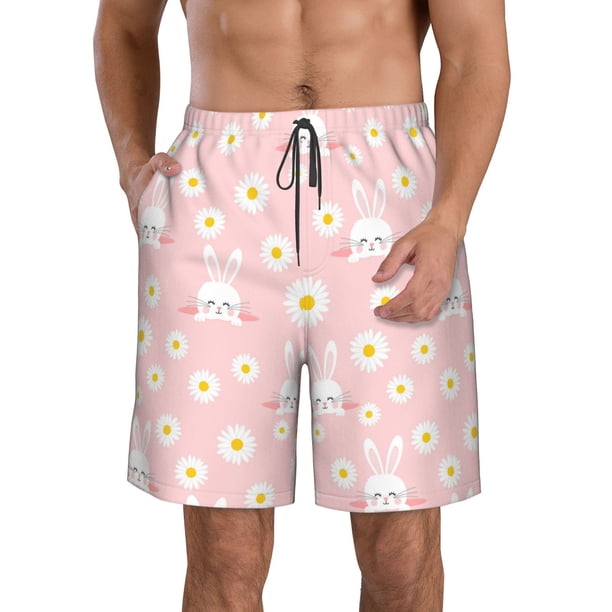 Balery Rabbit Sunflower Traje de Baño Estilo Hawaiano para Hombre, Shorts de Secado Rápido con Bolsillos-Small