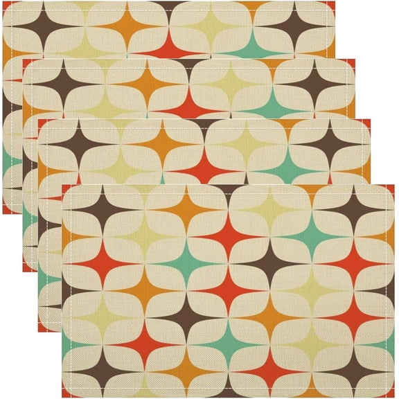 Mid Century Placemats Set of 4, 18x12 Inch Colorful Retro Geometric Stars Art Print Table Mats for Home Party Kitchen Dining Decor