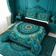 thumbnail image 2 of meiyoeat Teal Peacock Pattern Queen Comforter Set For Adults,Vintage Boho Art Comforter Sets Queen For Women,Black Reversible,3 Pieces, 2 of 7