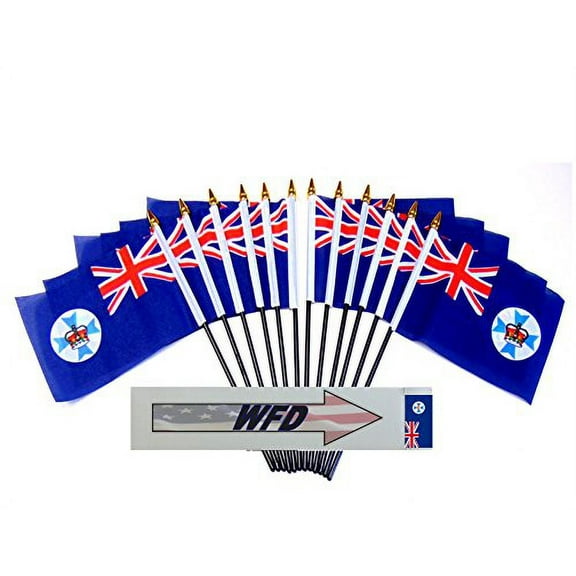 PACK of 12 4"x6" Queensland Miniature Desk & Table Flags, 1 Dozen 4"x 6" Australia Queensland State Small Mini Stick Flags