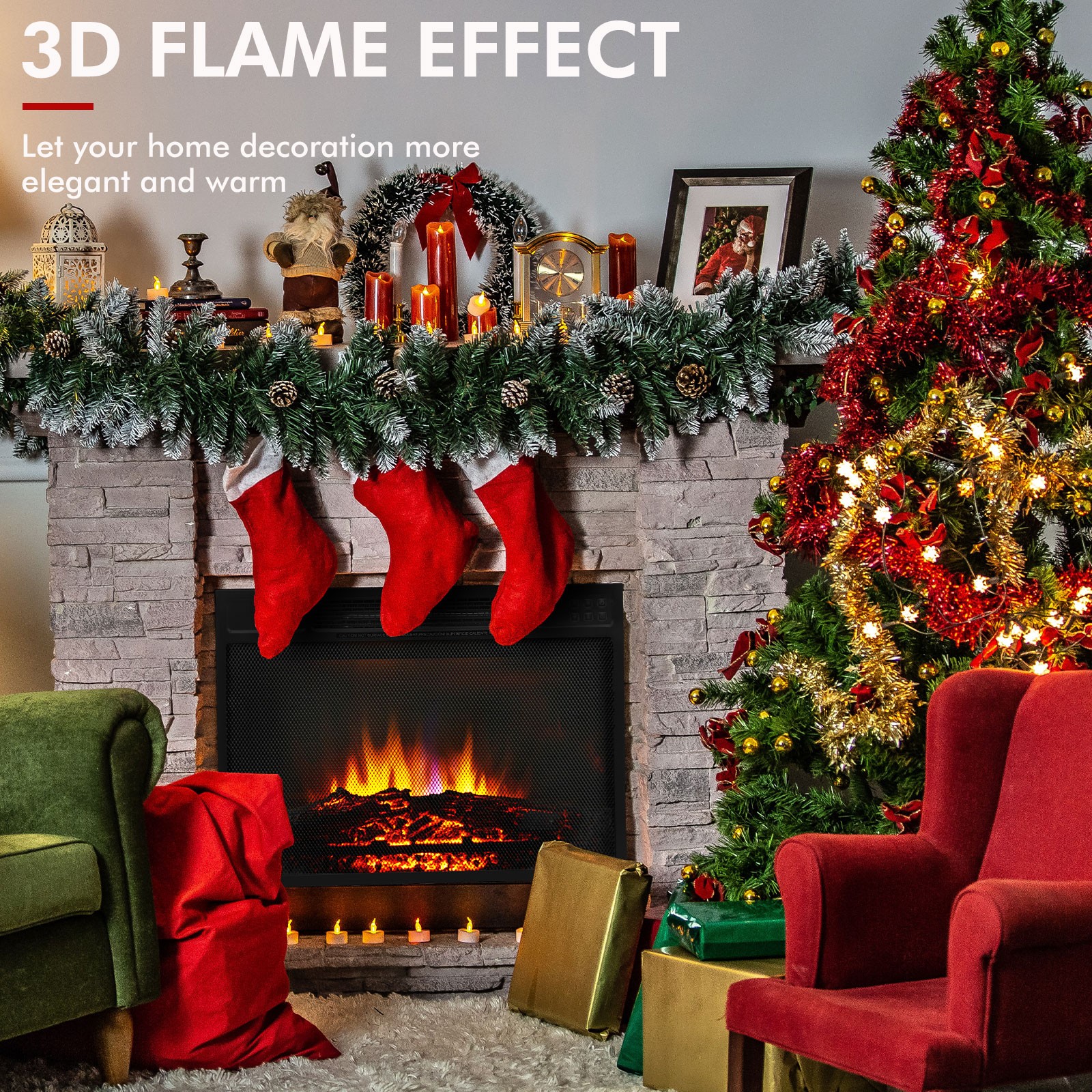 TOY LIFE Electric Fireplace Stove, Freestanding Fireplace Heater, 23