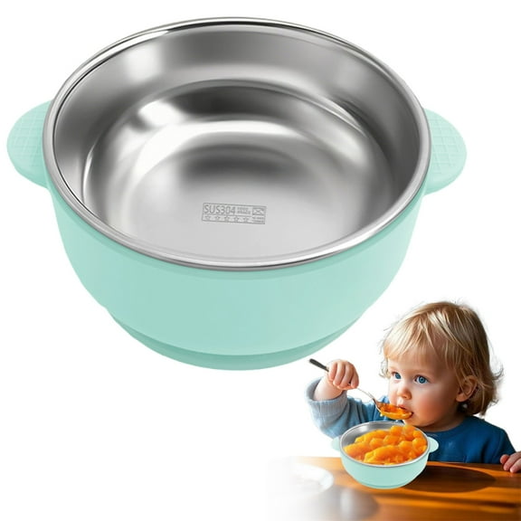 2 In 1 Anti Scald Baby Bowl With Suction Base 304 Stainless Steel Feeding Bowl With Removable Silicone Sleeve Heat Resistant Porridge Bowl Leak Proof Design For Toddlers And Infants Meal Time