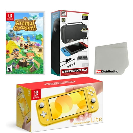 Nintendo Switch Lite Console Yellow with Animal Crossing: New Horizons, Accessory Starter Kit and Screen Cleaning Cloth Bundle