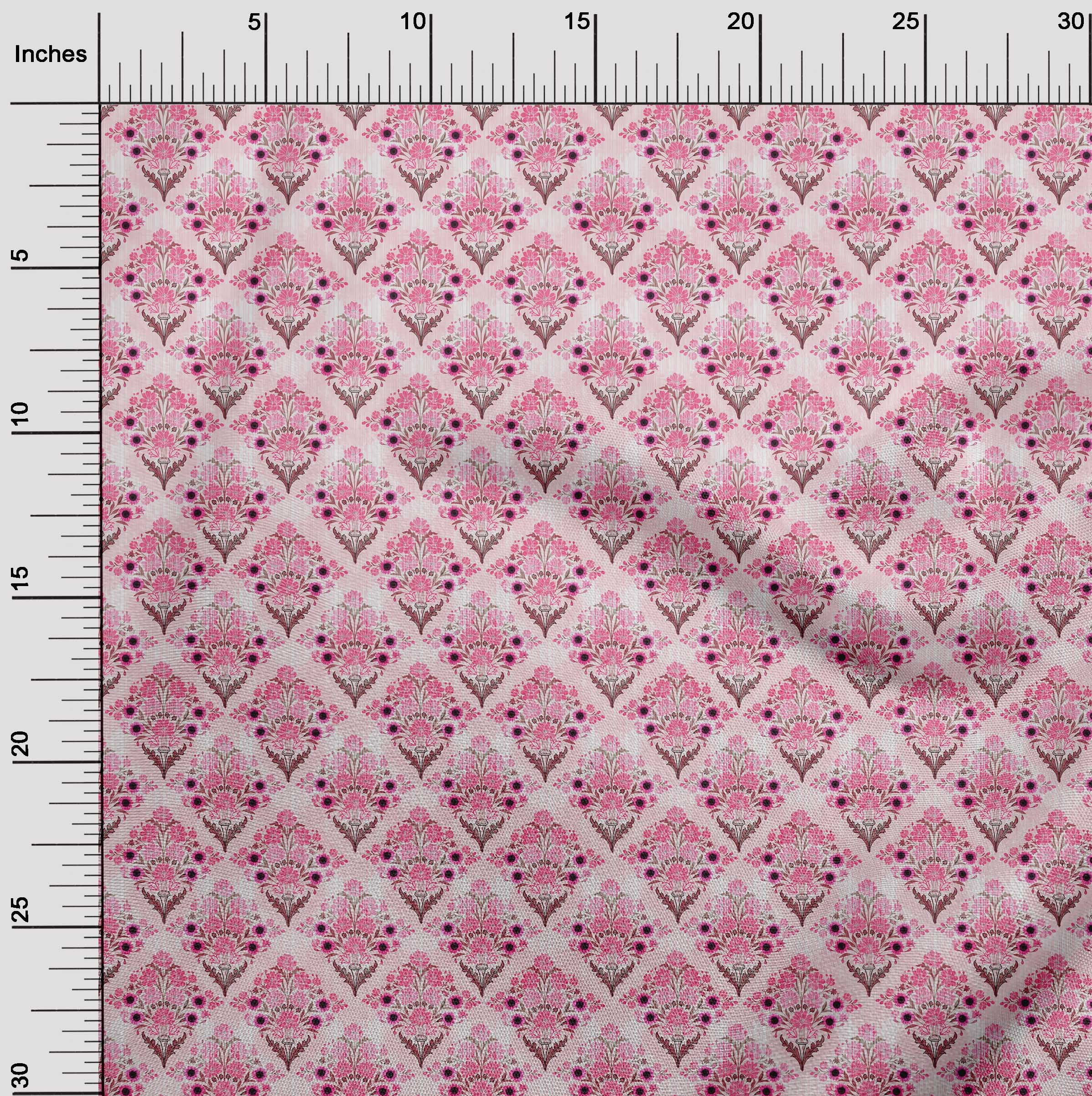 oneOone Polyester Spandex Pink Fabric Asian Block Floral Diy Clothing Quilting Fabric Print Fabric By Yard 56 Inch Wide