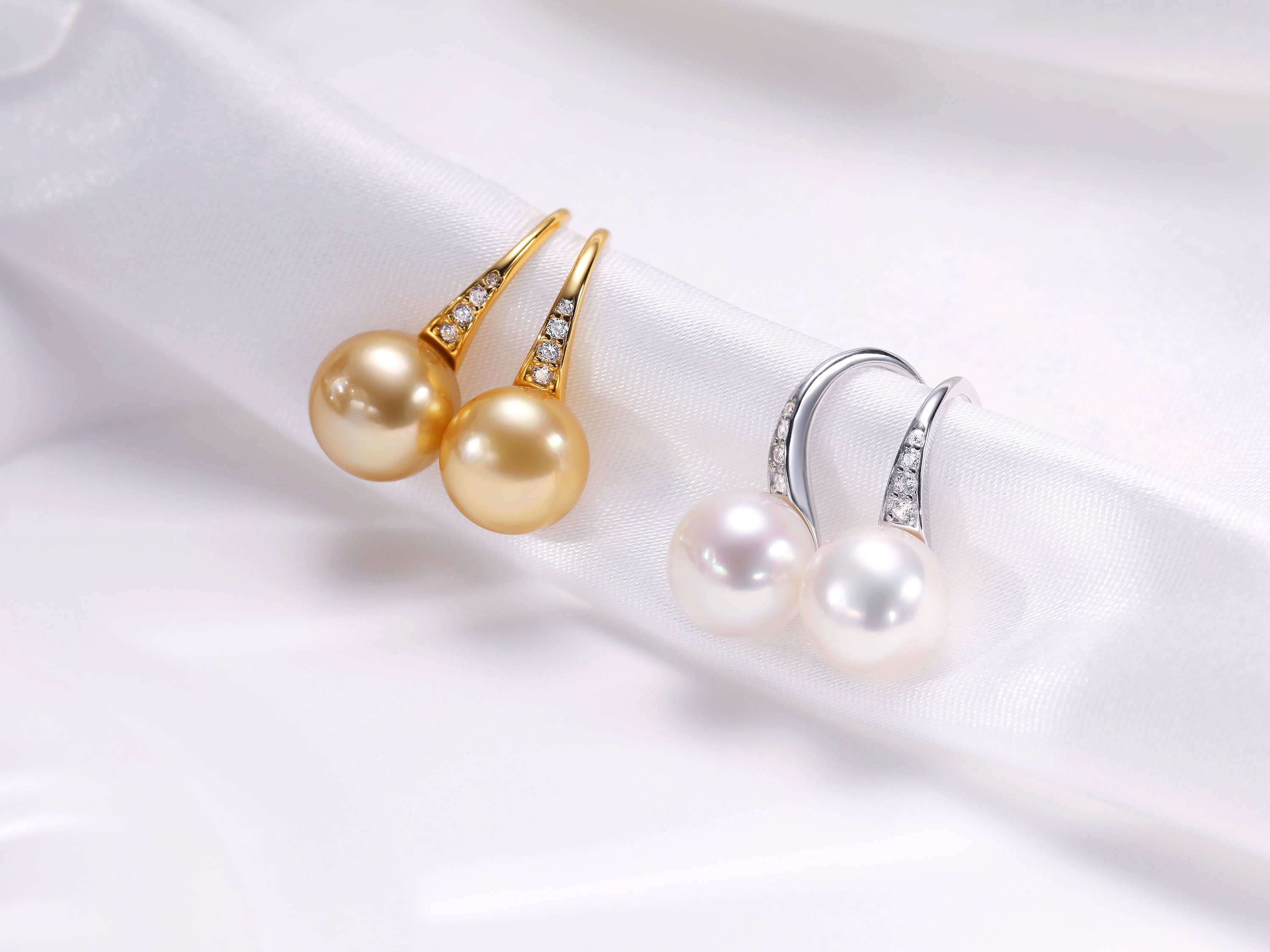YAMI 7.5-8mm Golden Pearl Earrings, 925 Sterling Silver Drop Dangle Earrings with CZ, Cultured Pearl Jewelry Gift for Women