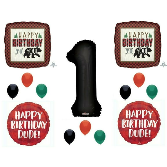 1st First Birthday Lumberjack Dude party balloons decorations Woodland Bear