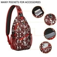 thumbnail image 2 of Sling Backpack,Red Christmas Plaid Deer and Tree Pattern Sling Bag with Water Bottle Holder,Waterproof Sling Bag for Men/Women with Headphone Jack for Hiking,Travel, 2 of 6