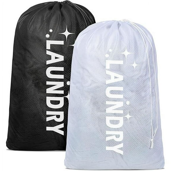 2 Pack Mesh Laundry Bags, Heavy Duty Large Laundry Bag with Drawstring, Laundry Mesh Wash Bags Laundry Hamper Liner for College Travel Camp, 24" x 36"