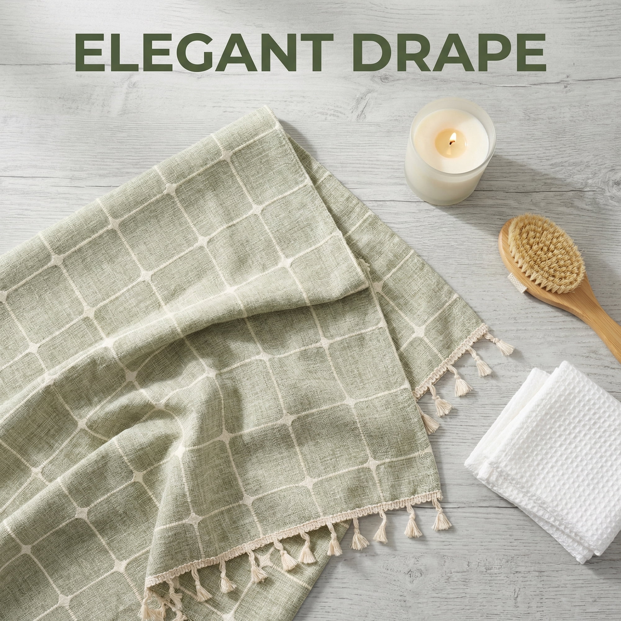 Unique Bargains Boho Plaid Blend Shower Curtain Sets with Hooks Green 72"W x 72"L