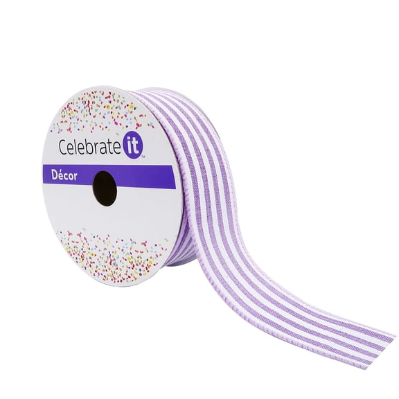 12 Pack: 1.5" x 10yd. Faux Linen Wired Thin Striped Ribbon by Celebrate It Specialty