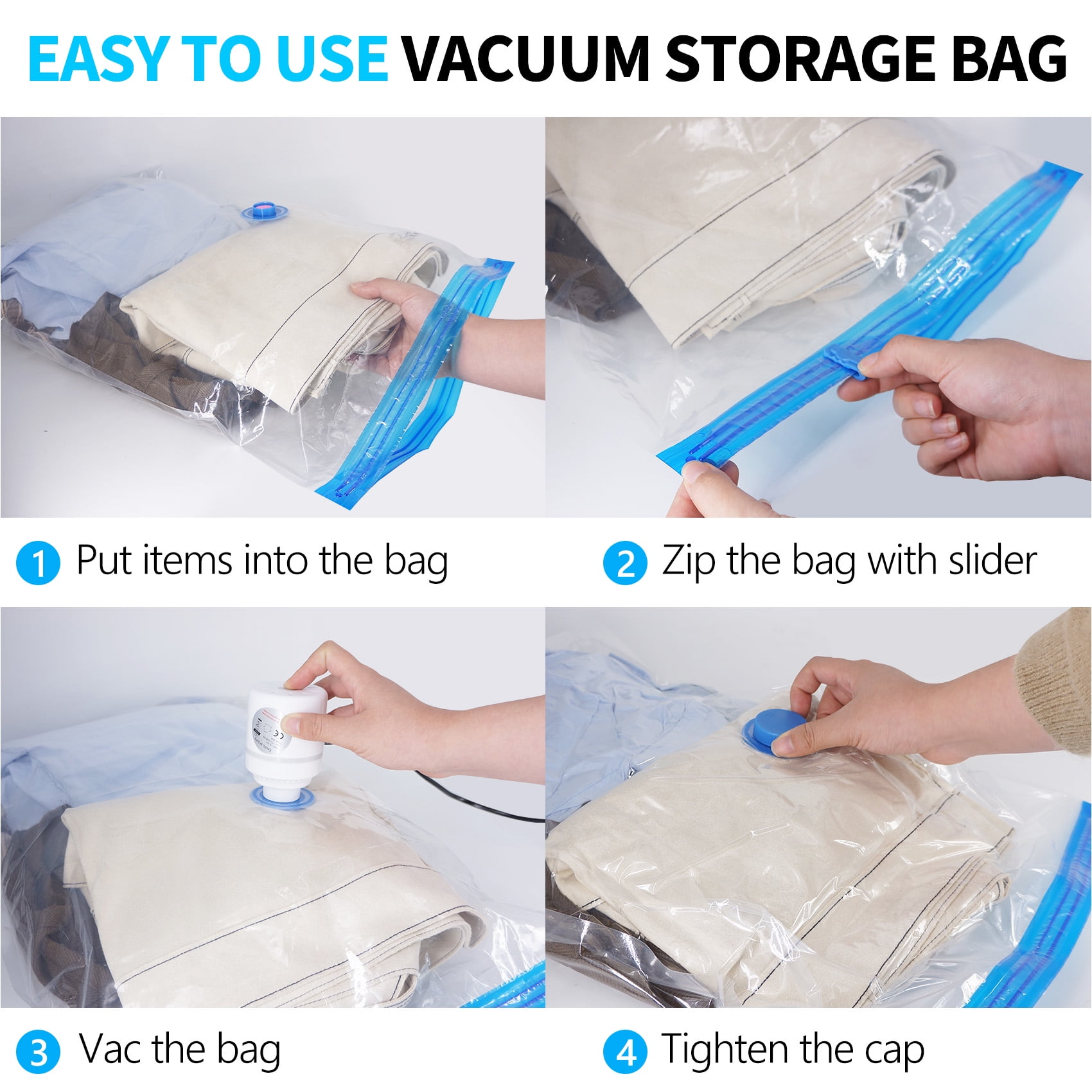 FUNXEE Vacuum Storage Bags 12 Pack with Electric Pump - Space Saver Travel & Seasonal Storage, Airtight Compression Bags for Clothes, Blankets, Bedding