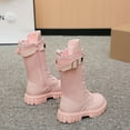 thumbnail image 6 of BOBOGOJP Girls Lace Up Boots Mid Calf Riding Boots Leather Side Zipper Punk Boot for Teen Girls Shoes Pink for Size 3, 6 of 9