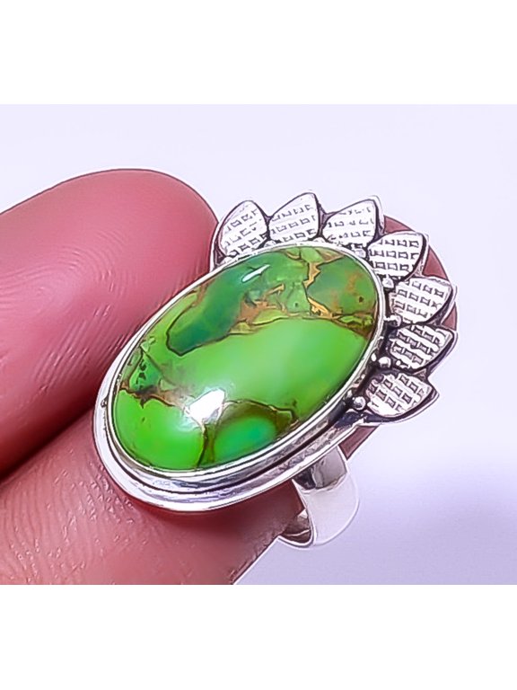 Copper Green Turquoise 925 Sterling Silver Artisan Ring Adjustable (61 A370, Gemstone Jewelry, Birthday Gift, Christmas Gift